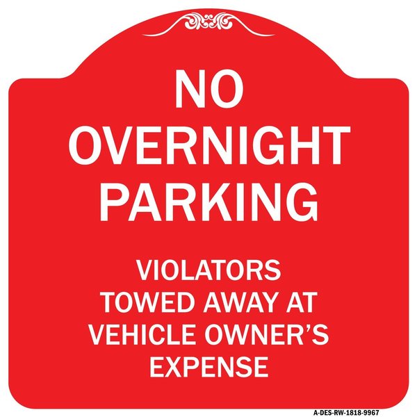 Signmission No Overnight Parking Heavy-Gauge Aluminum Architectural Sign, 18" x 18", RW-1818-9967 A-DES-RW-1818-9967